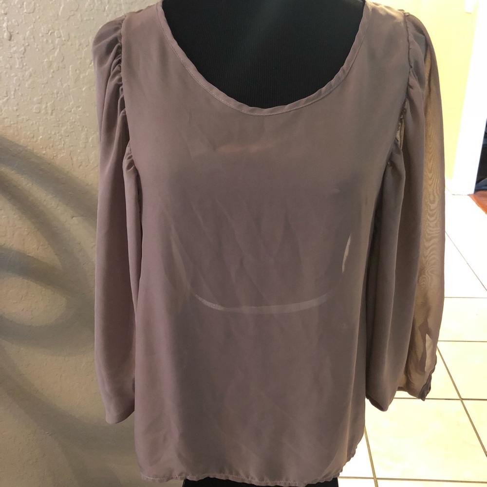 Tan sheer top with raglan sleeves size med